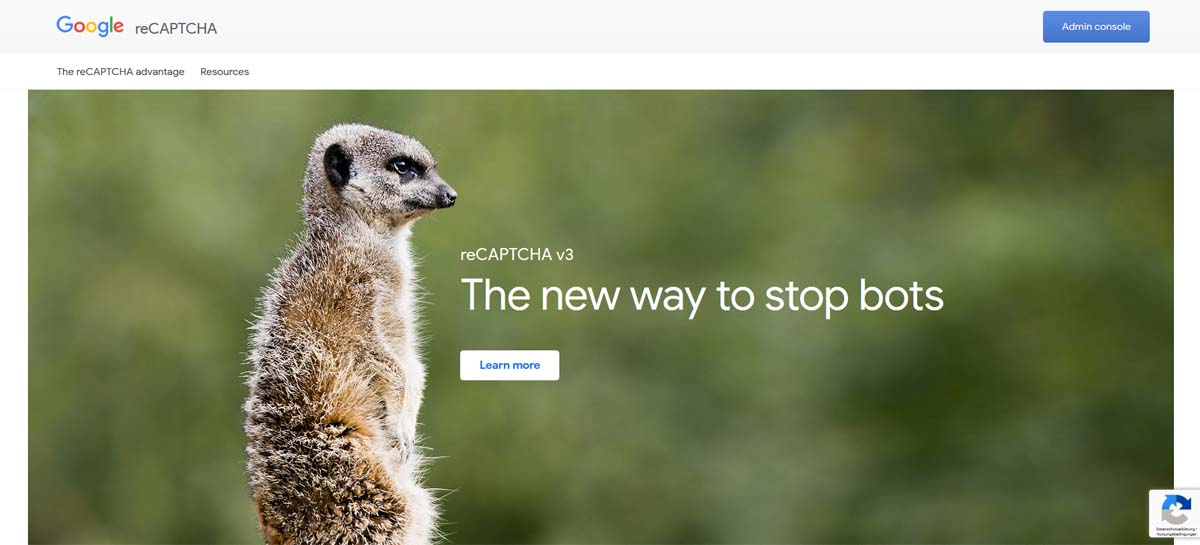 Startseite von Google reCAPTCHA